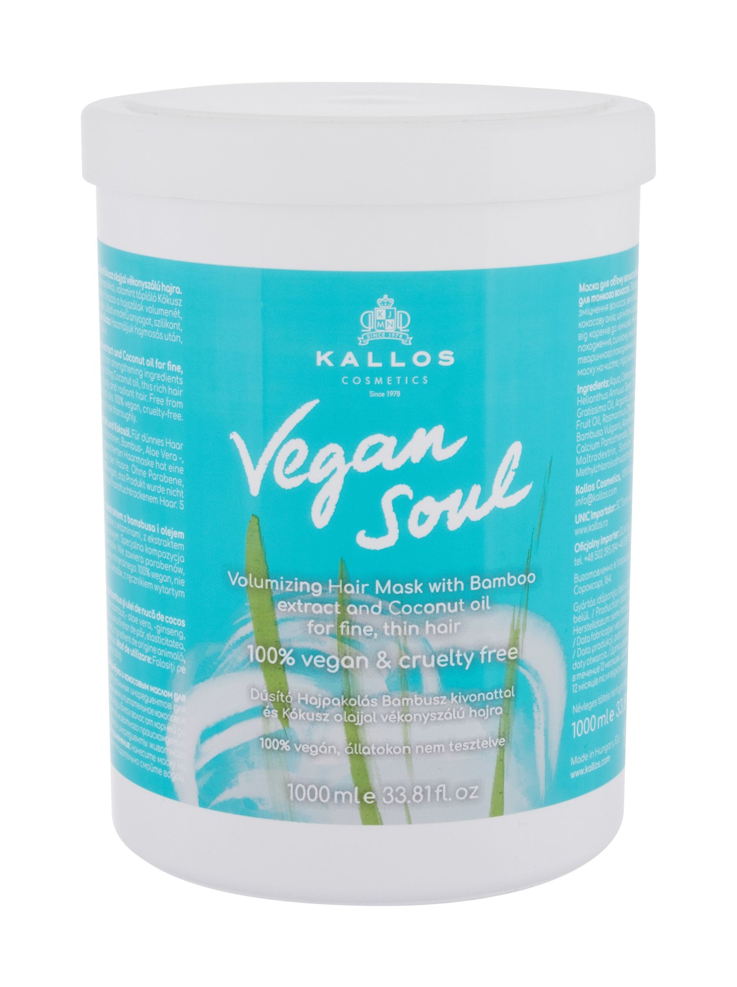 Kallos Cosmetics Vegan Soul Volumizing 1000ml plaukų kaukė