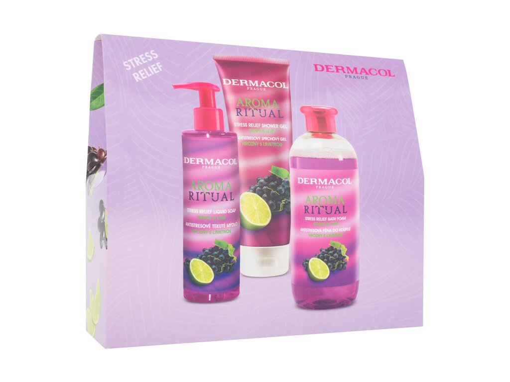 Dermacol Aroma Ritual Grape & Lime 500ml Bubble Bath 500 ml + Shower Gel 250 ml + Liquid Soap 250 ml vonios putos Rinkinys