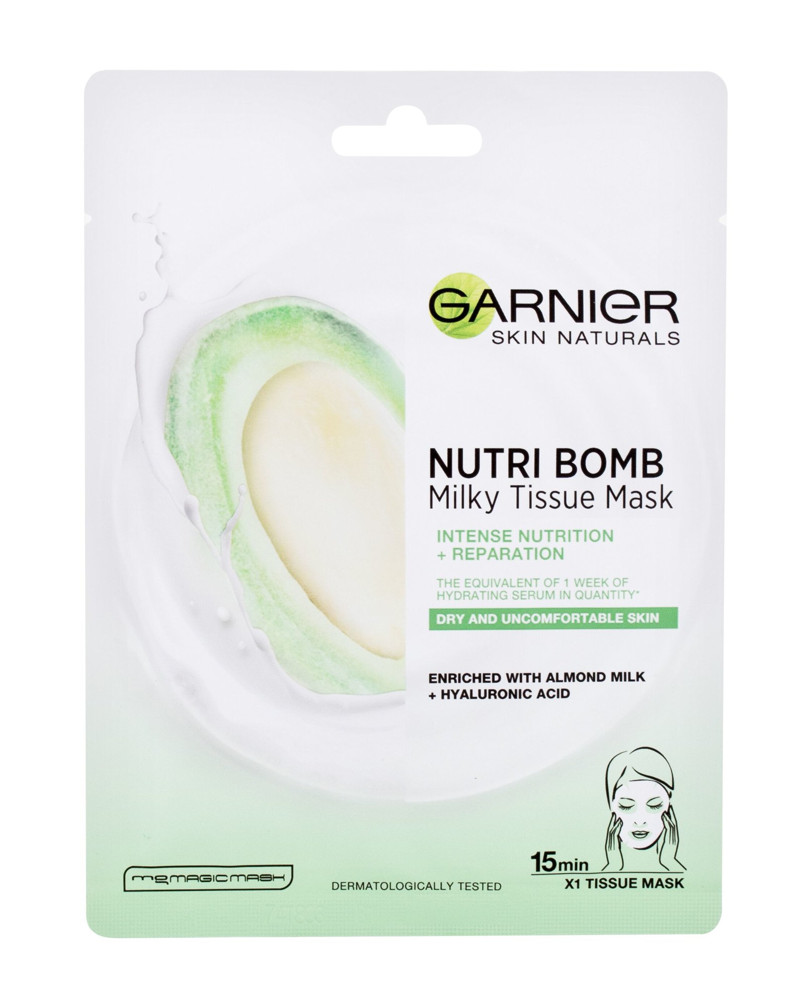 Garnier Skin Naturals Nutri Bomb Almond Milk + Hyaluronic Acid 1vnt Veido kaukė