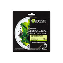 Garnier Black Textile Mask with Seaweed Extract Pure Charcoal Skin Natura l s (Black Tissue Mask) 28 g 28.0g Moterims