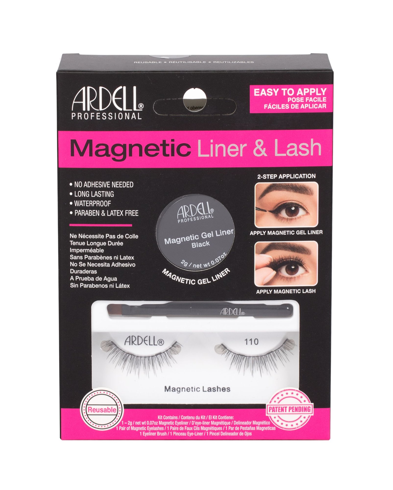 Ardell Magnetic Liner & Lash 110 1vnt Magnetic Lashes 110 1 pair + Magnetic Gel Line 2 g Black + Liner Brush 1 pc dirbtinės blakstienos Rinkinys