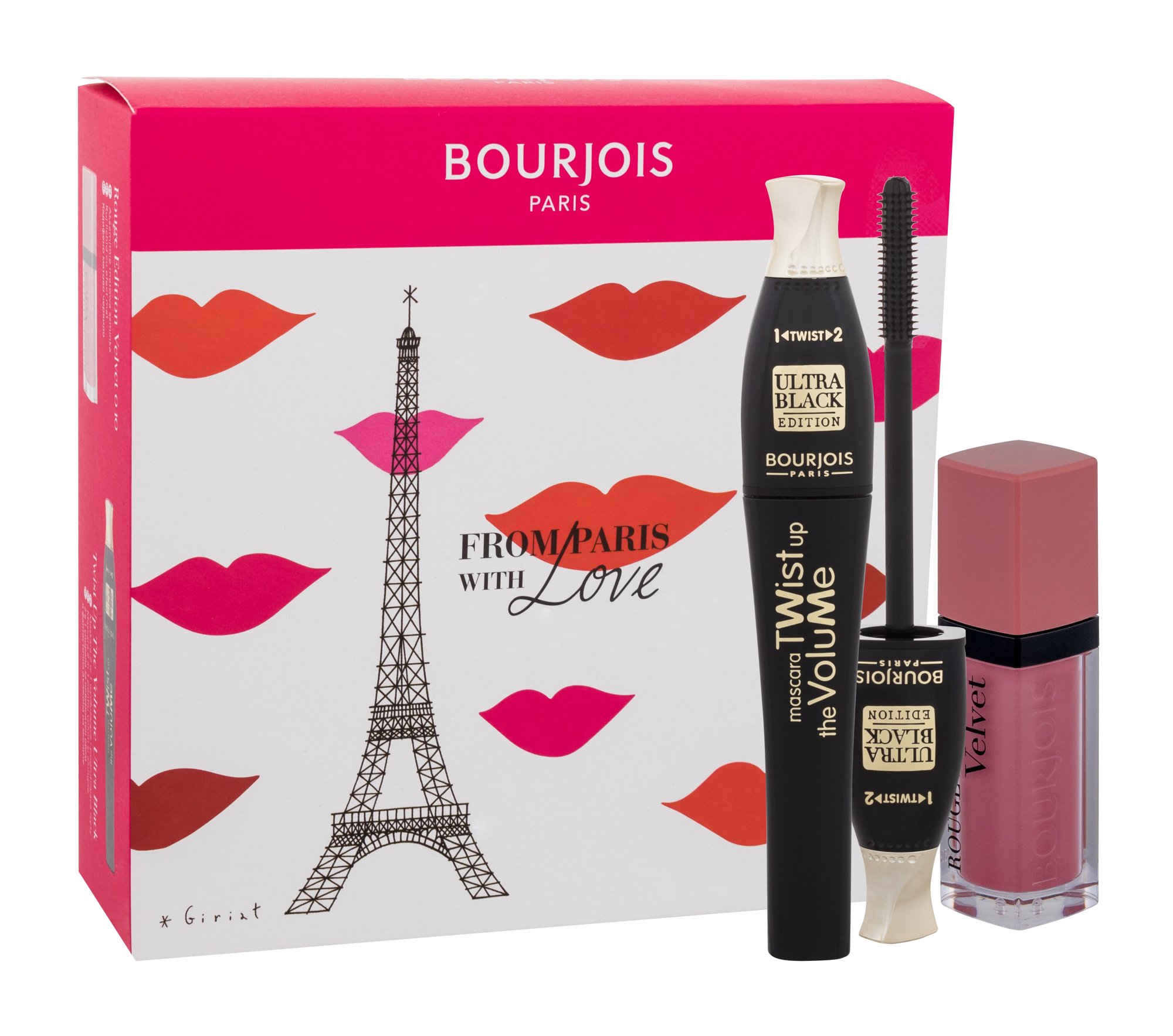 BOURJOIS Paris From Paris With Love 8ml Mascara Twist Up The Volume 8 ml + Lip Stick Rouge Edition Velvet 7,7 ml 010 blakstienų tušas Rinkinys
