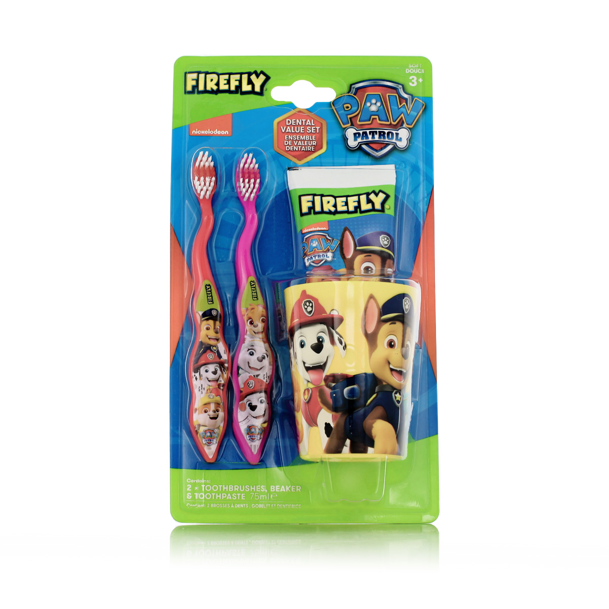 Nickelodeon Firefly Paw Patrol 1St. Nickelodeon Firefly Paw Patrol Dental Set Soft 3+ (Red and Pink) dantų pasta Rinkinys
