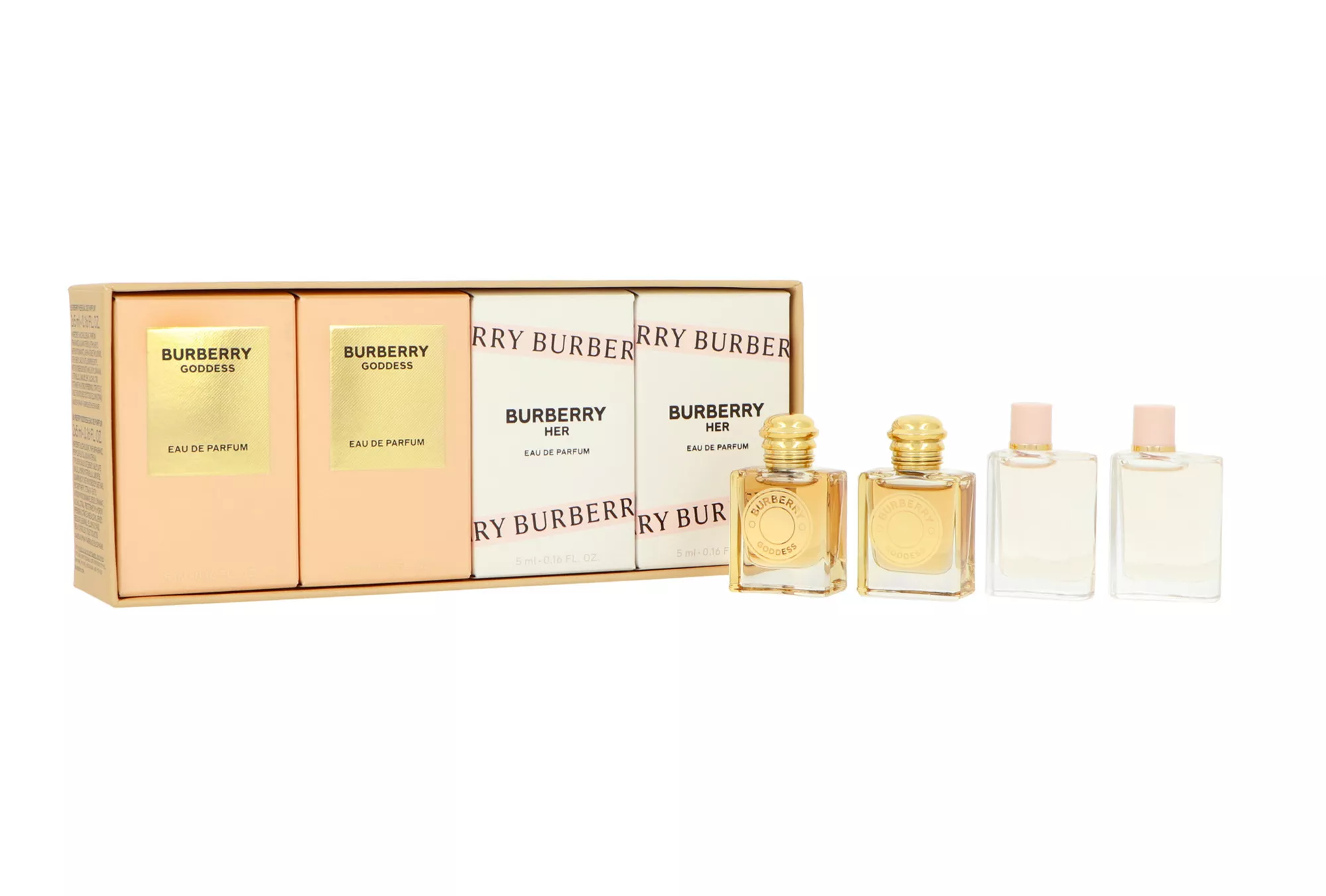 Burberry Mini: Goddess 5ml Edp 2x 5ml + Burberry Her Edp 2x 5ml Kvepalai Moterims Rinkinys