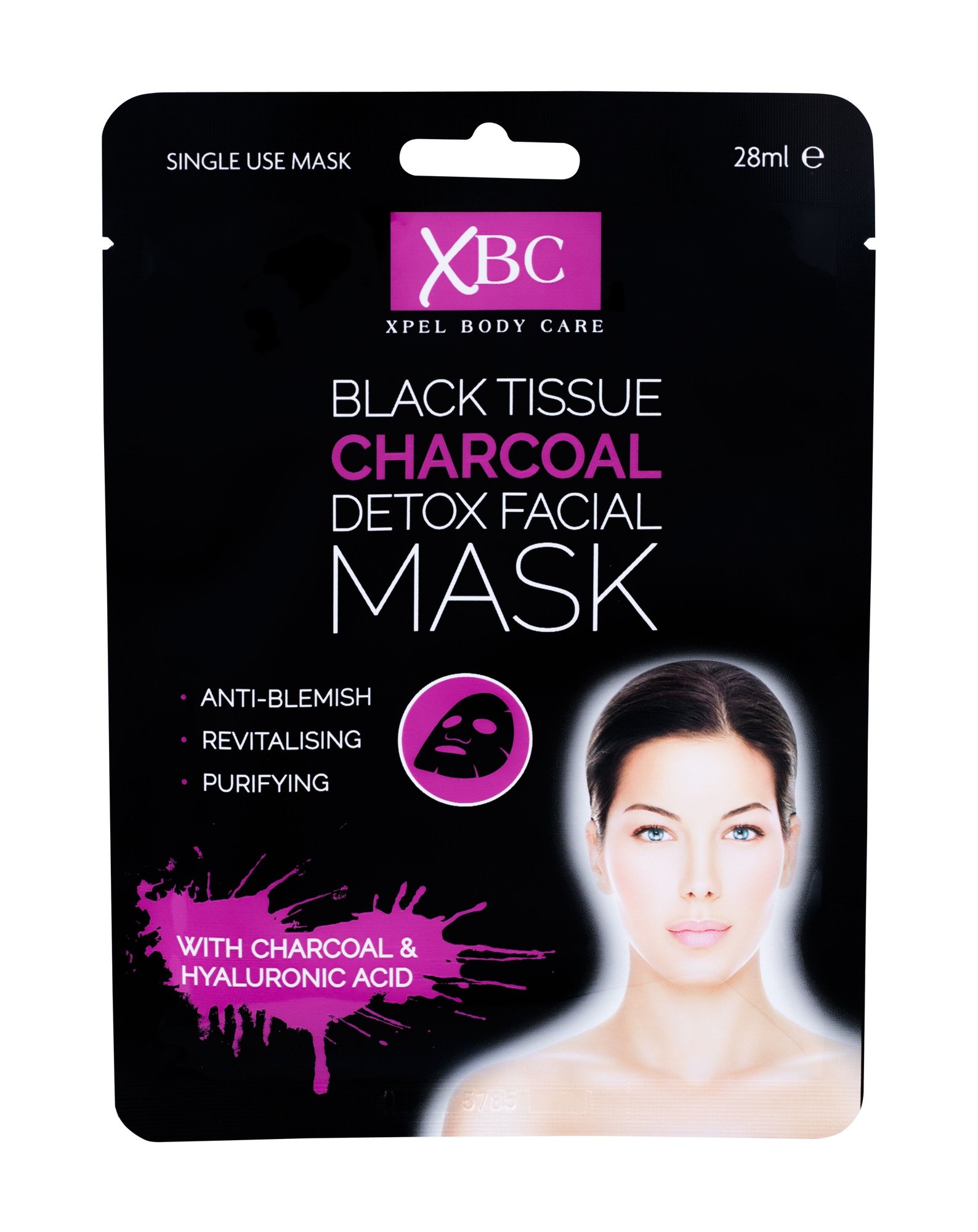 Xpel Body Care Black Tissue Charcoal Detox Facial Mask 28ml Veido kaukė