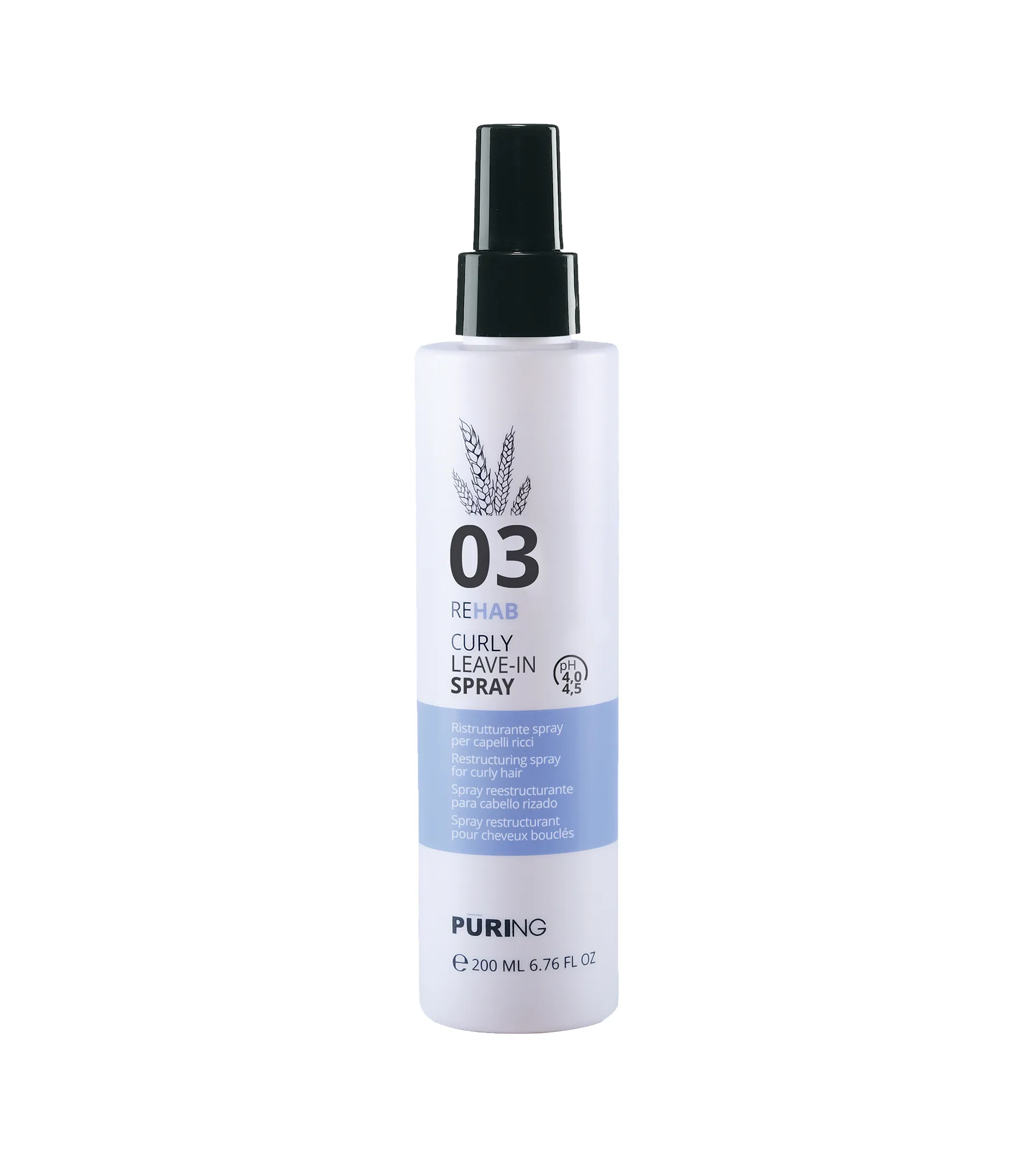 Puring 03 Rehab Curly Leave-In Spray 200ml nenuplaunama plaukų priežiūros priemonė