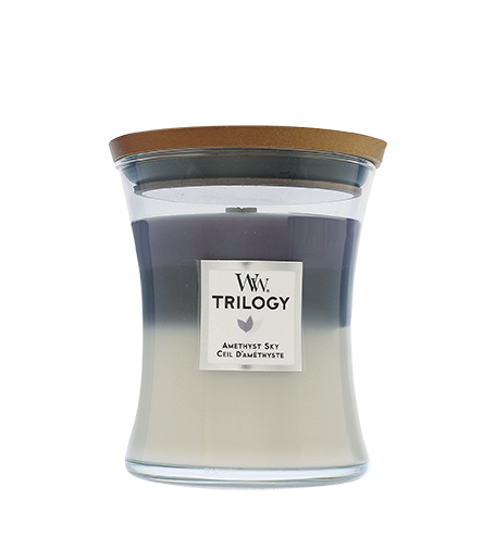 WoodWick Trilogy Amethyst Sky 275g kvepianti žvakė