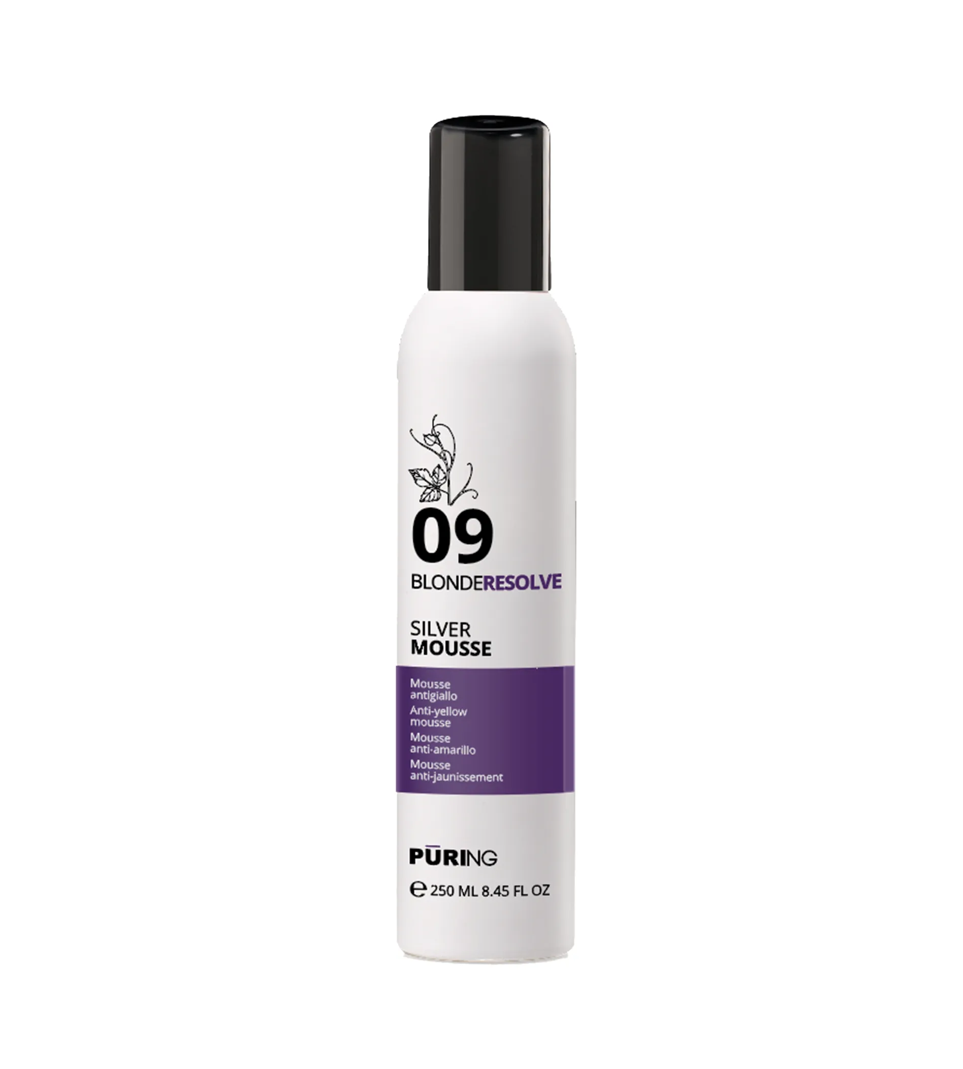 Puring 09 BlondeResolve Silver Mousse 250ml nenuplaunama plaukų priežiūros priemonė