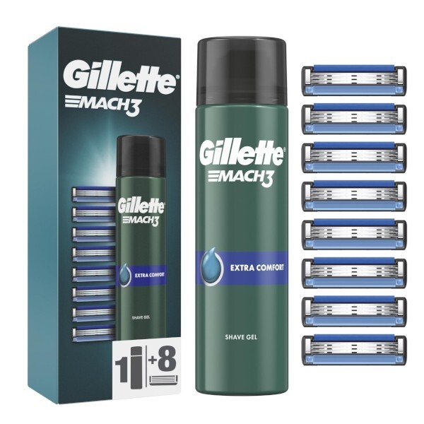 Gillette Gillette Mach3 náhradní hlavice 8ks+Extra Comfort gel 200ml 200ml Vyrams