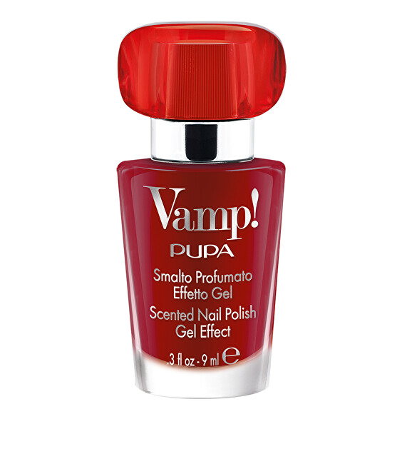 PUPA Milano Nail polish with Vamp! Red Fragrance scent (Scented Nail Polish Gel Effect) 9 ml 204 Passionate Red priemonė nagams