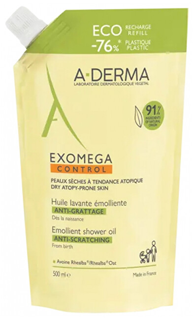 A-Derma N&aacute;hradn&iacute; n&aacute;plň do zvl&aacute;čňuj&iacute;c&iacute;ho sprchov&eacute;ho oleje pro suchou pokožku se sklonem k atopick&eacute;mu ekz&eacute;mu Exomega Control (Emollient Shower Oil) 500 ml 500ml Unisex