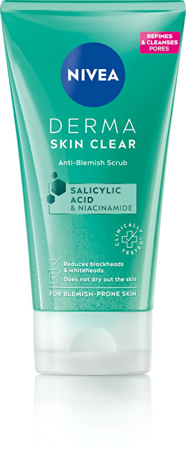 Nivea Cleansing skin peeling Derma Skin Clear (Anti-Blemish Scrub) 150 ml 150ml makiažo valiklis