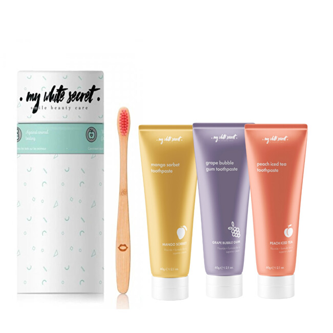 My White Secret Fruit paste + toothbrush set dantų pasta
