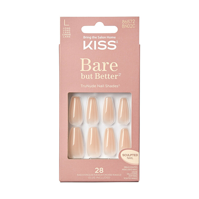 Kiss Adhesive nails Bare but Better Nails - Nude Drama 28 pcs priemonė nagams