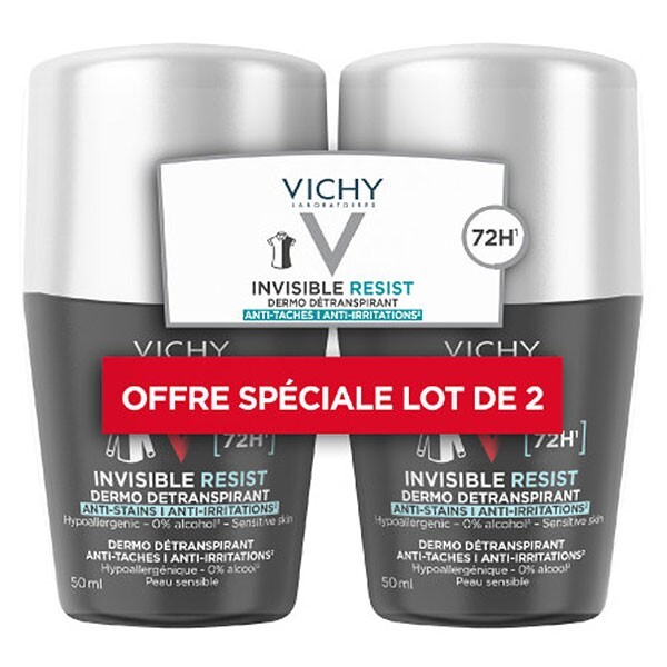 Vichy Homme Invisible Resist 72H ball deperspirant set (Dermo Detranspirant) 2 x 50 ml 50ml dezodorantas