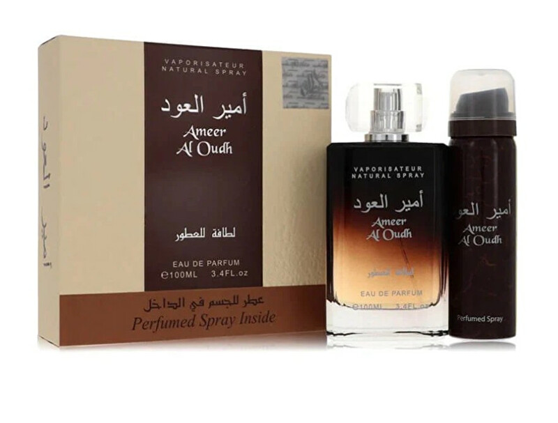 Lattafa Ameer Al Oudh - EDP 100 ml + deodorant ve spreji 50 ml 100ml Ameer Al Oudh - EDP 100 ml + deodorant ve spreji 50 ml Kvepalai Unisex Rinkinys