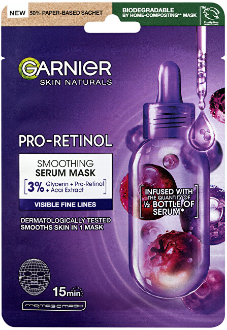 Garnier Skin Naturals Pro-Retinol Smoothing Serum Mask 22 g vietinės priežiūros priemonė