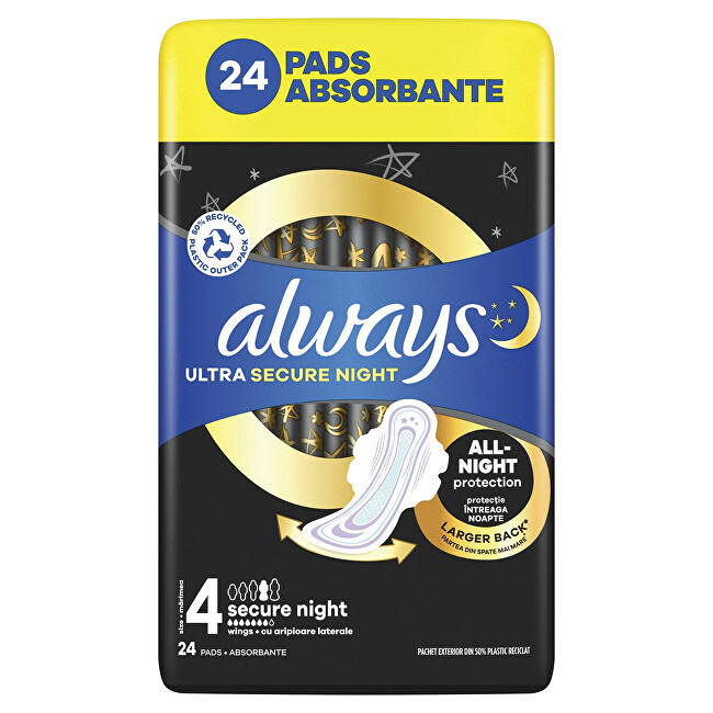 Always Secure Night S4 Quattro sanitary pads 24 pcs Intymios higienos priemonė