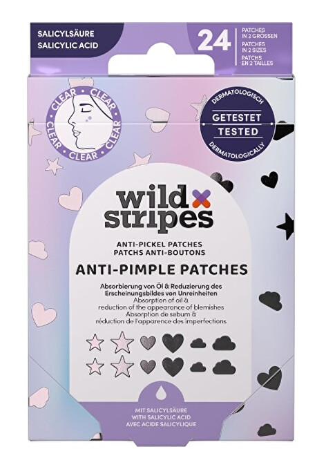 Wild Stripes Hydrocolloid Acne Patches with Salicylic Acid Holo Clear (Anti-Pimple Patches) 24 pcs vietinės priežiūros priemonė