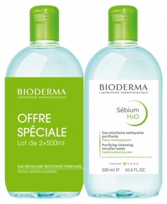 BIODERMA Set of micellar waters for oily and combination skin Sebium H2O Duo makiažo valiklis