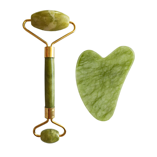 Palsar 7 Massage roller and plate Guasha green xiuyan jadeite ( Light Green Xiuyan Jade Roller & Gua Sha Set) vietinės priežiūros priemonė