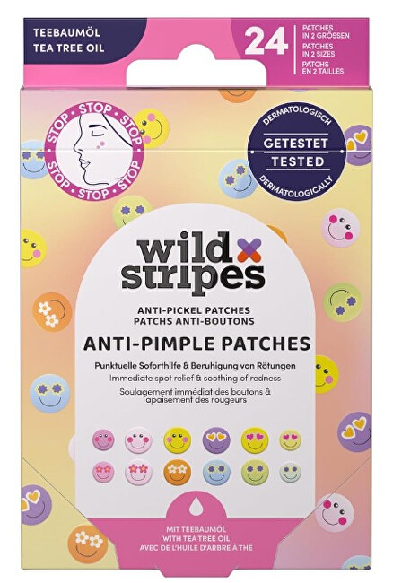 Wild Stripes Hydrocolloid acne patches with tea tree oil Smile Prevent (Anti-Pimple Patches) 24 pcs vietinės priežiūros priemonė