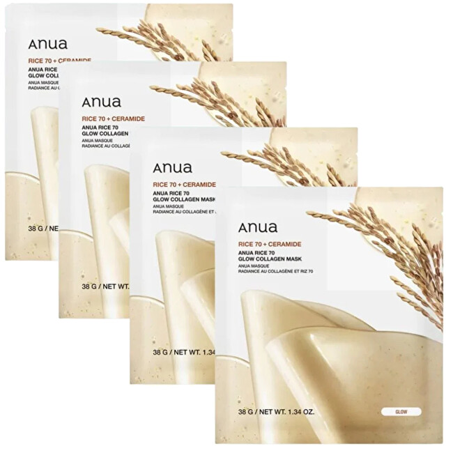 Anua Set of face masks Rice 70 Glow Collagen Mask 4 x 38 g Moterims