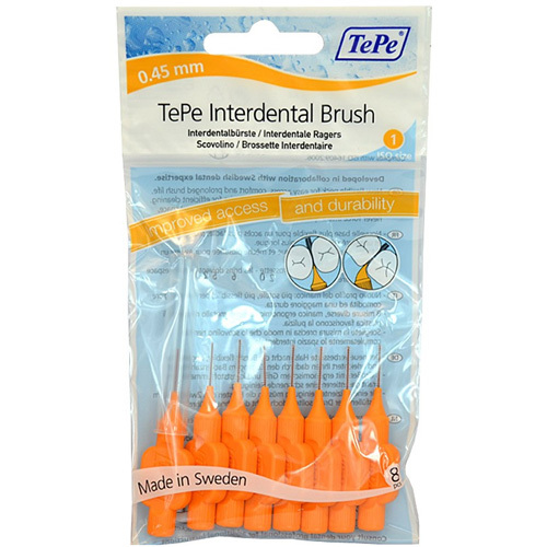TePe Interdental brushes Normal 0.45 mm orange 8 pieces tarpdančių siūlas
