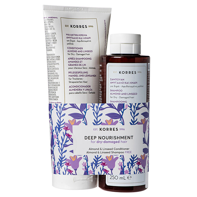 Korres Gift set of moisturizing care for dry and damaged hair Almond & Linseed Kit šampūnas