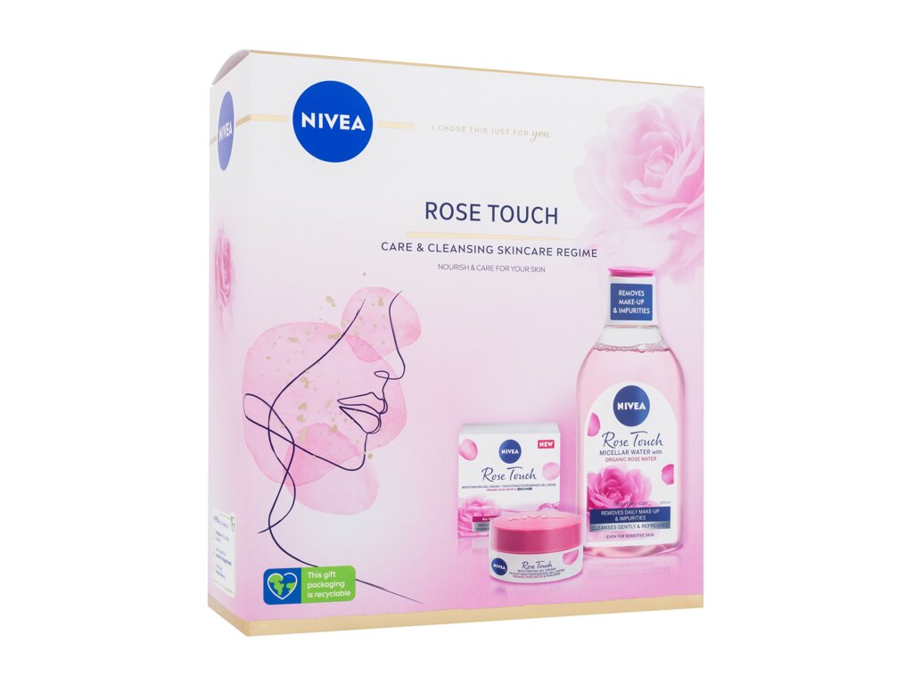 Nivea Rose Touch 50ml Day Gel-Cream Rose Touch 50 ml + Micellar Water Rose Touch 400 ml dieninis kremas Rinkinys (Pažeista pakuotė)