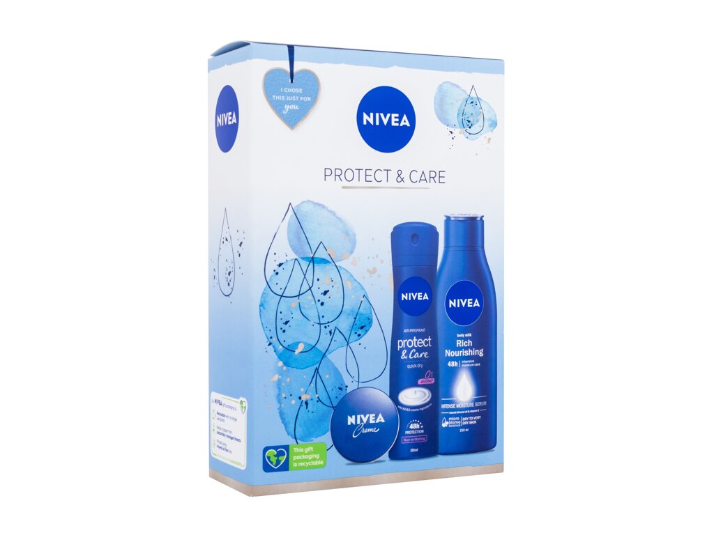 Nivea Protect & Care 250ml Body Milk Rich Nourishing 250 ml + Antiperspirant Protect & Care 150 ml + Creme 30 ml kūno losjonas Rinkinys