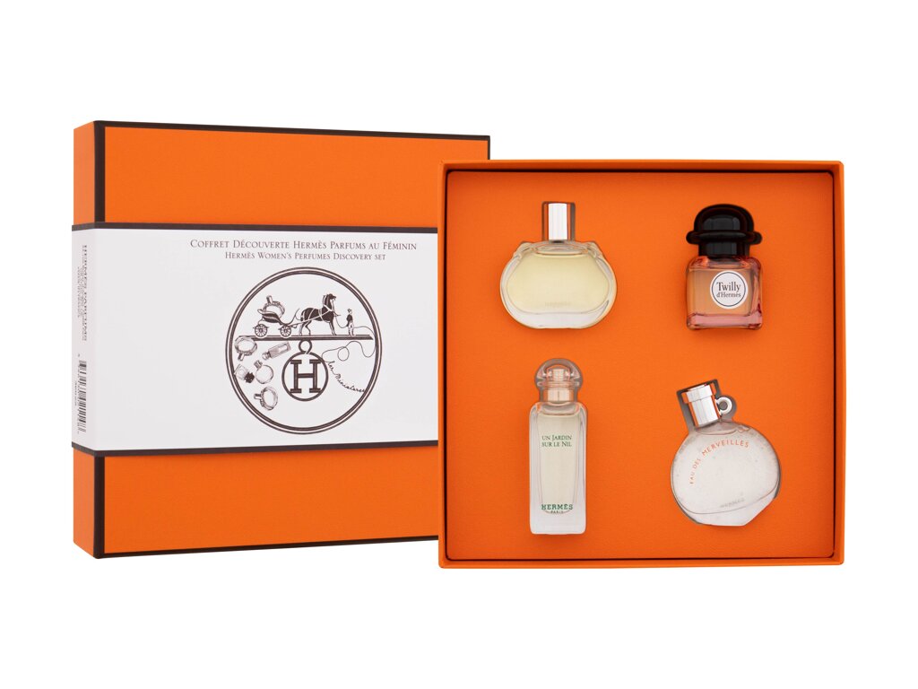 Hermes Women's Perfumes Discovery Set 7,5ml EDP Twilly d&acute;Hermes 7,5 ml + EDT Un Jardin Sur Le Nil 7,5 ml + EDT Eau Des Merveilles 7,5 ml + Parfum Bar&eacute;nia kvepalai Moterims EDP Rinkinys