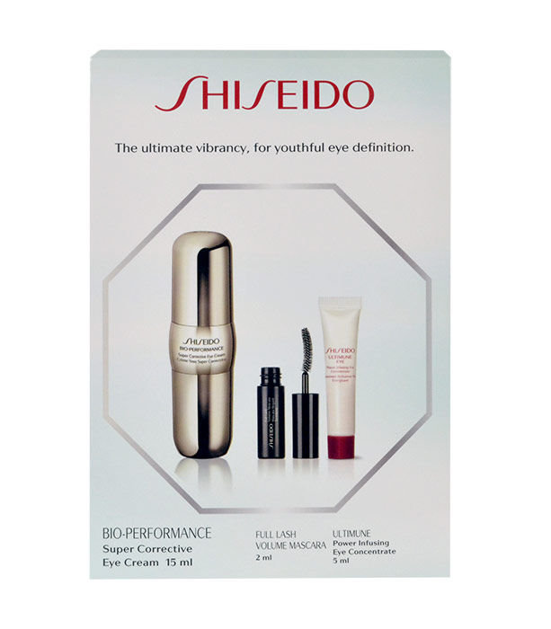 Shiseido Bio-Performance Eye2Eye 15ml BIO-PERFORMANCE Super Corrective 15 ml + Mascara Full Lash Volume 2 ml + Ultimune Power Infusing Eye Concentrate 5 ml paakių gelis Rinkinys (Pažeista pakuotė)