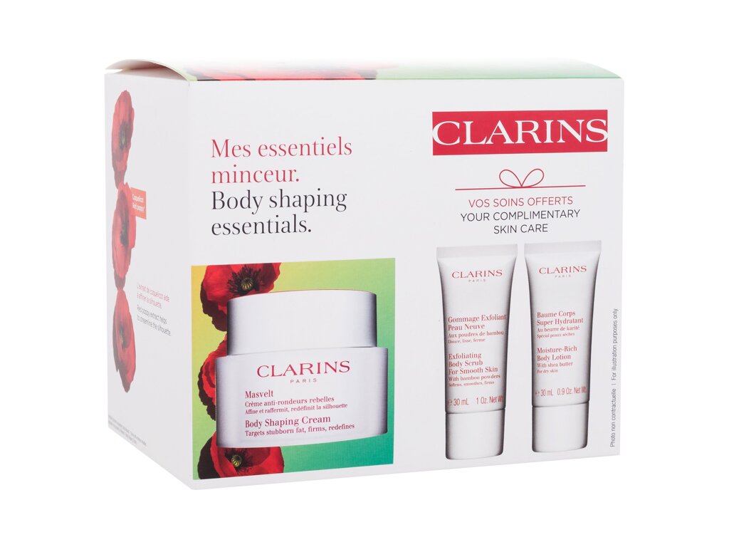 Clarins Body Shaping Essentials 200ml Body Shaping Cream 200 ml + Exfoliating Body Scrub 30 ml + Moisture-Rich Body Lotion 30 ml kūno kremas Rinkinys