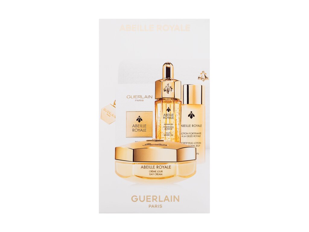 Guerlain Abeille Royale Day Cream Age-Defying Programme 50ml Abeille Royale Day Cream 50 ml + Abeille Royale Fortifying Lotion With Royal Jelly 40 ml + Abeille Royale Advanced Youth Watery Oil 15 ml + Abeille Royale Double R Serum 7 x 0,6 ml + Cosmetic Bag dieninis kremas Rinkinys