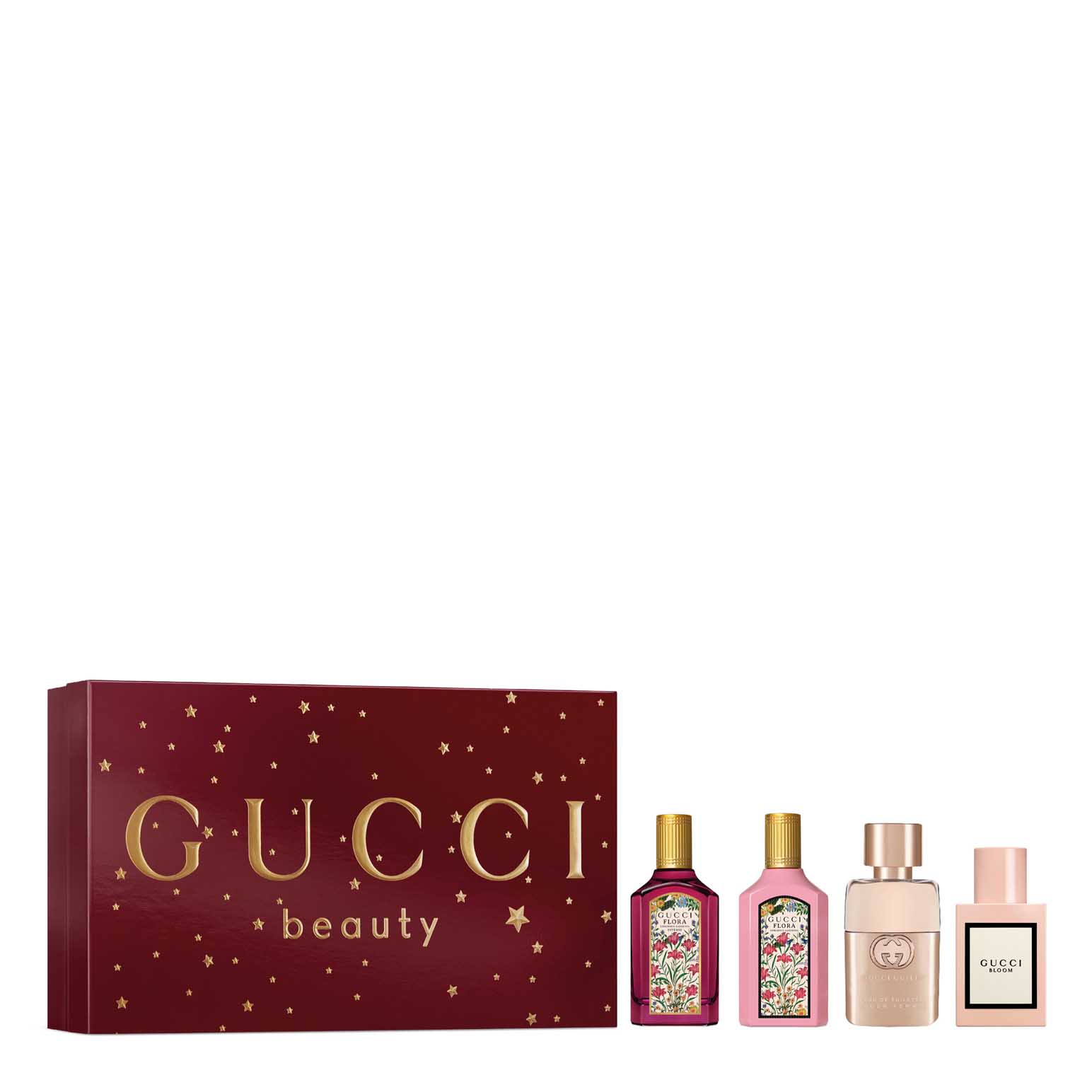 Gucci Mini Set 5ml Edp Bloom 5 ml + Edp Flora Gorgeous Gardenia 5 ml + Edp Flora Gorgeous Gardenia Intense 5 ml + Edt Guilty Pour Femme 5 ml kvepalai Moterims EDP Rinkinys