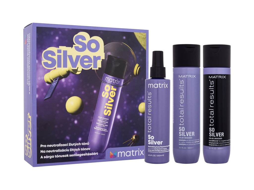 Matrix So Silver 300ml So Silver Purple Shampoo 300 ml + So Silver Conditioner 300 ml + Rinse-Free Hair Care So Silver Neutralizing Dyes 200 ml šampūnas Rinkinys