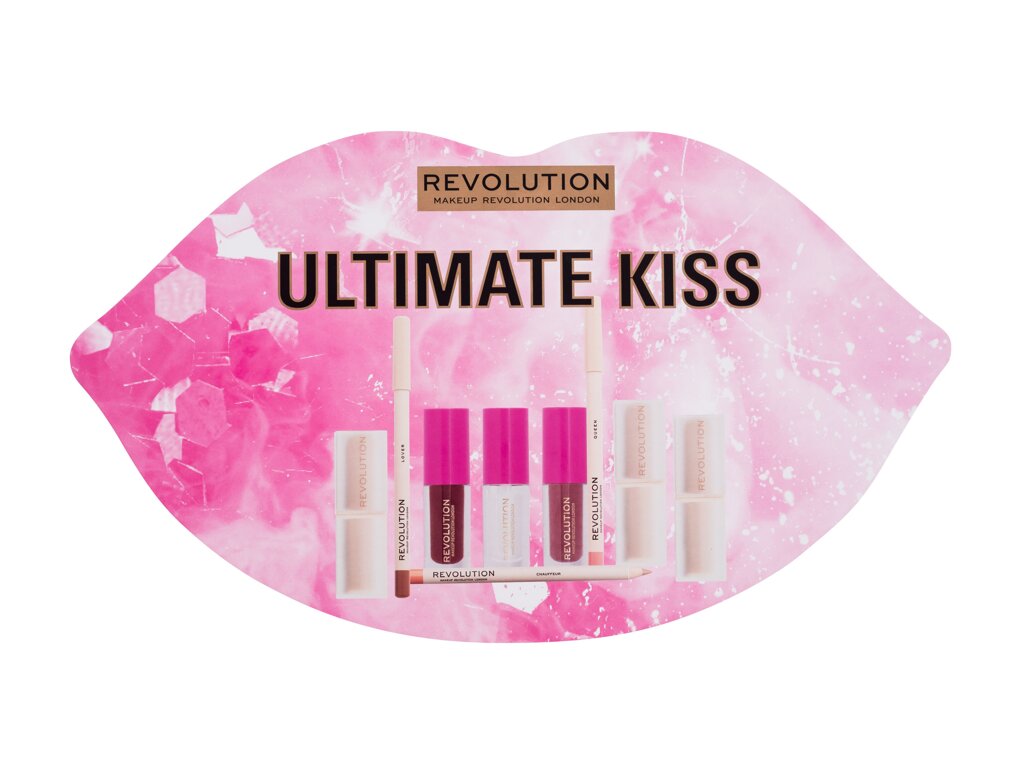 Makeup Revolution London Ultimate Kiss Gift Set 3,2g Lipstick Lip Allure 3,2 g Chauffeur + Lipstick Lip Allure 3,2 g Lover + Lipstick Lip Allure 3,2 g Queen + Lip Pencil Satin Kiss 1 g Chauffeur + Lip Pencil Satin Kiss 1 g Lover + Lip Pencil Satin Kiss 1 g Queen + Lip Gloss Pout Bomb 1,4ml Glaze + Lip Gloss lūpdažis Rinkinys