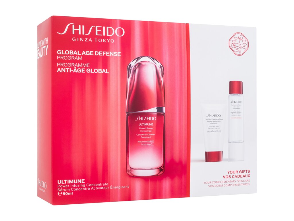 Shiseido Ultimune Global Age Defense Program 50ml Ultimune Power Infusing Concentrate 50 ml + Clarifying Cleansing Foam 30 ml + Treatment Softener 30 ml Veido serumas Rinkinys