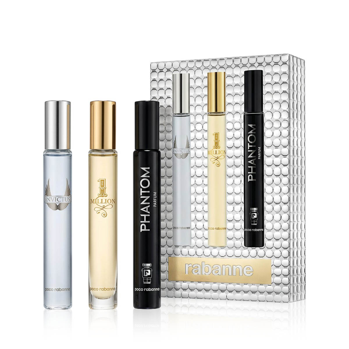 Paco Rabanne Travel Spray Set 10ml Parfum Phantom 10 ml + EDT Invictus 10 ml + EDT 1 Million 10 ml kvepalai Vyrams Parfum Rinkinys