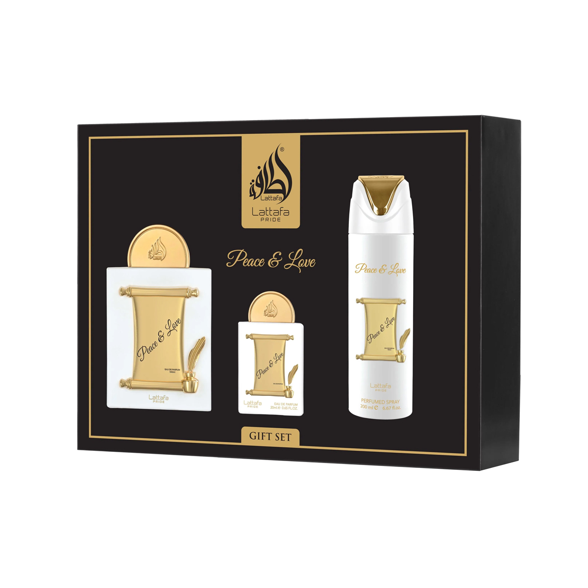 Lattafa Peace & Love 100ml Edp 100ml + Edp 20ml + Deodorant 200ml Kvepalai Unisex Rinkinys