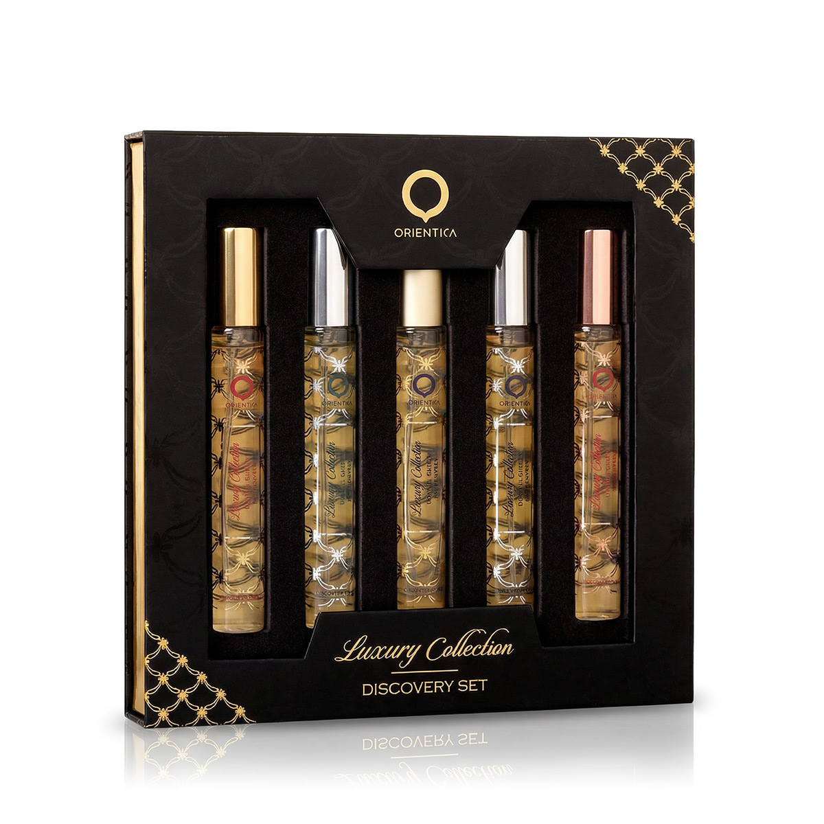 Orientica Luxury Collection Discovery Set 10ml EDP Amber Rouge 10 ml + EDP Oud Saffron 10 ml + EDP Velvet Gold 10 ml + EDP Royal Bleu 10 ml + EDP Royal Amber 10 ml kvepalai Moterims EDP Rinkinys