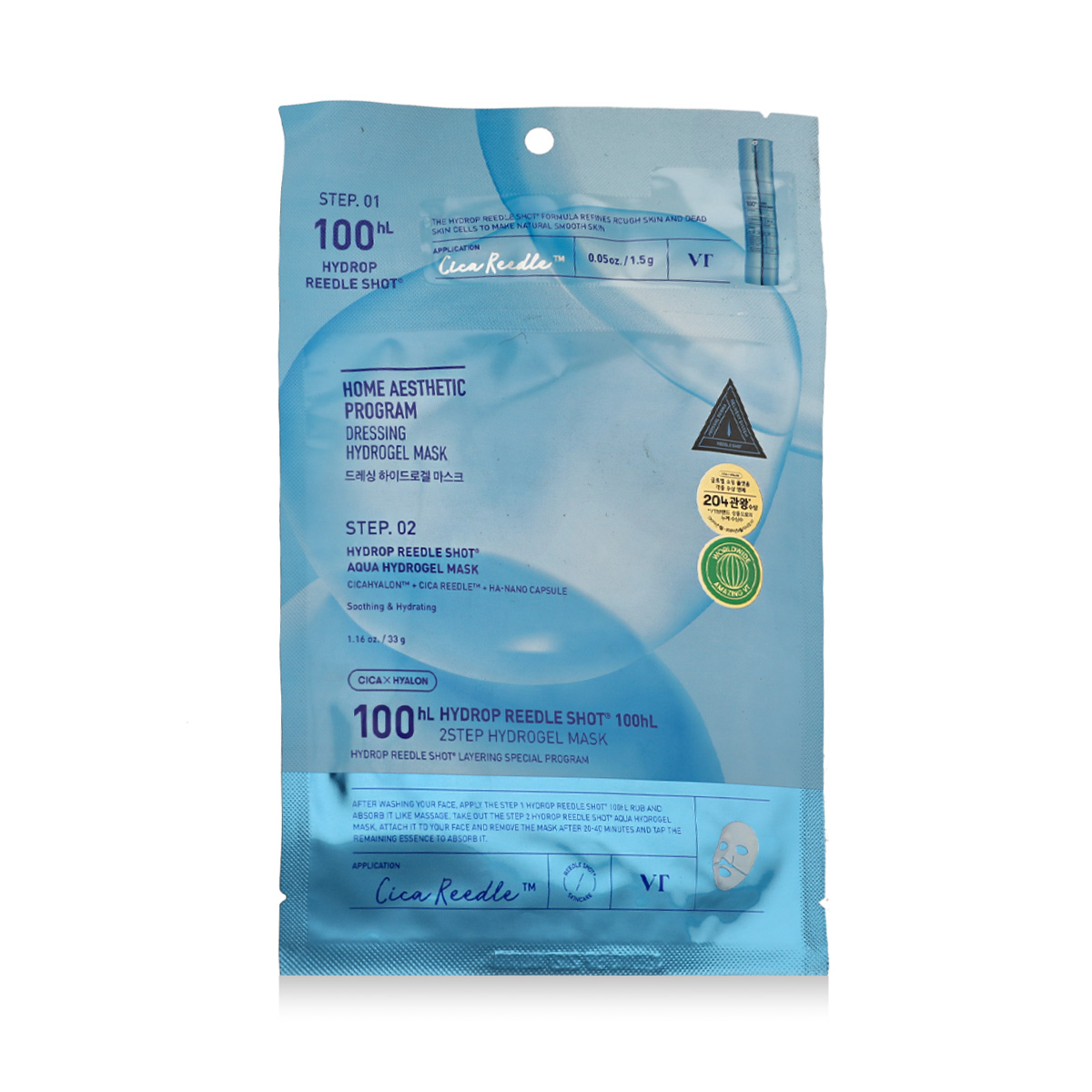 VT Cosmetics Hydrop Reedle Shot 100 hL 2Step Hydrogel Mask 34,5g Veido kaukė