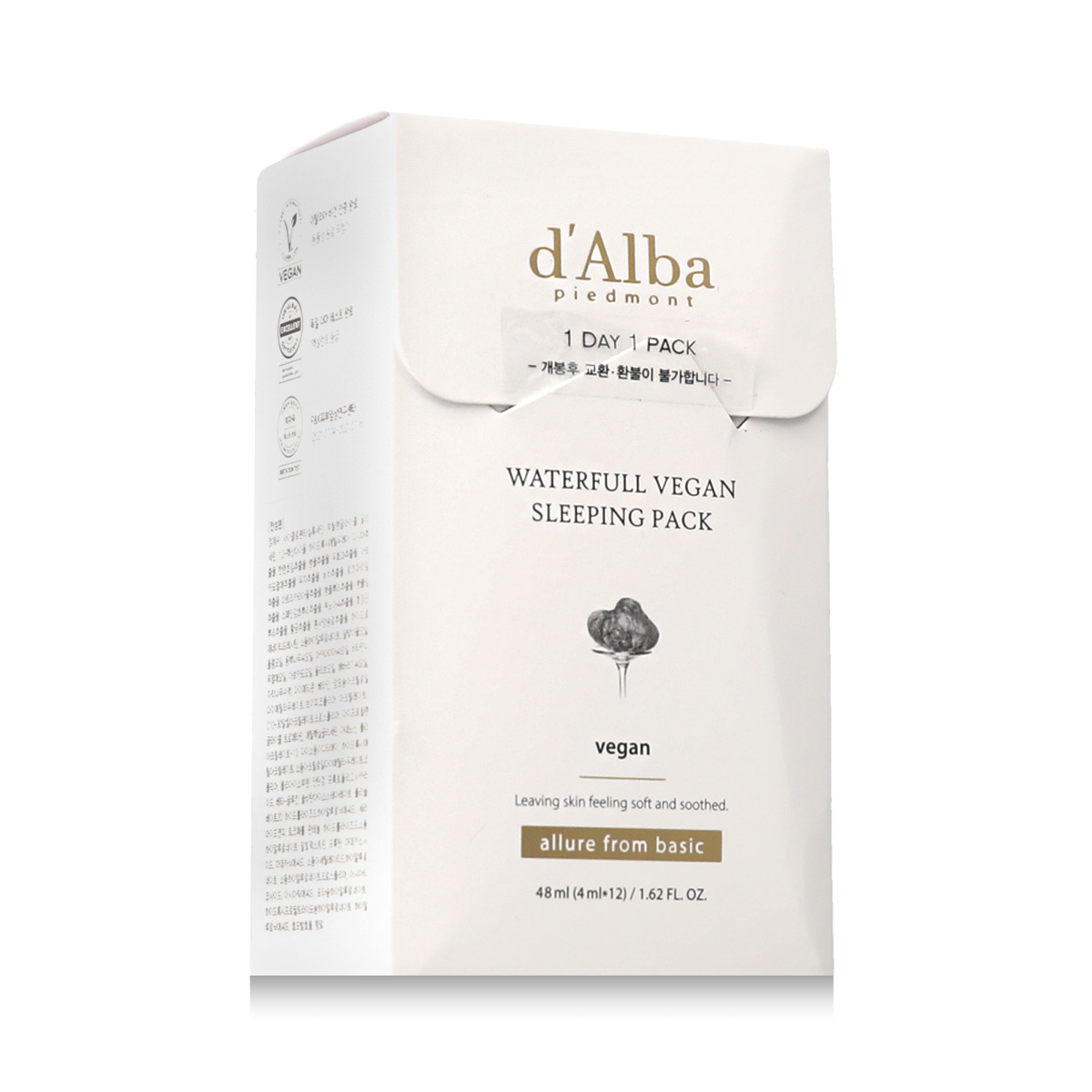 d'Alba White Truffle Waterfull Vegan Sleeping Pack 12x4ml Veido kaukė