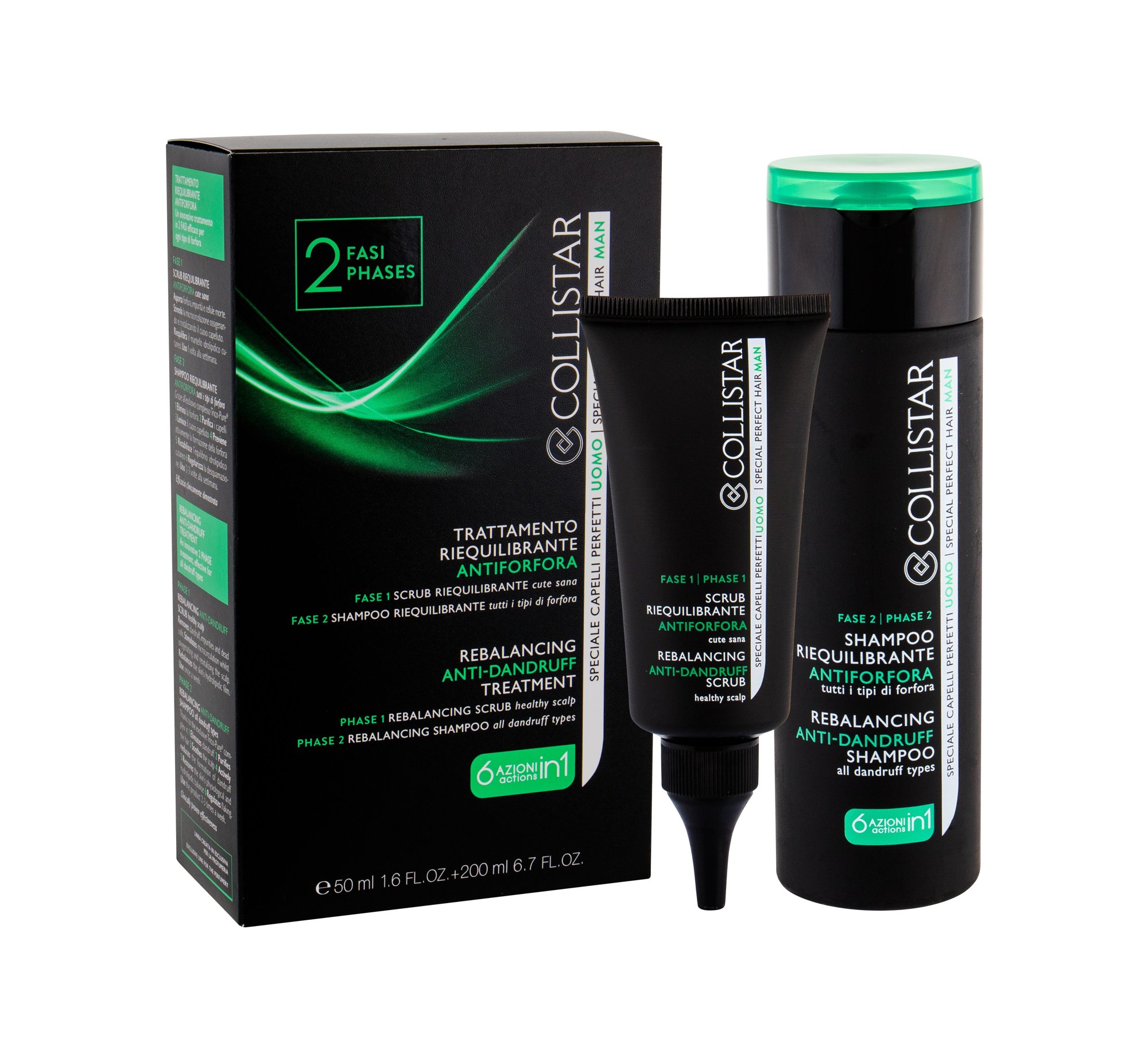 Collistar Men Anti-Dandruff 50ml Head Skin Peeling 50 ml + Shampoo 200 ml priemonė nuo pleiskanų Rinkinys
