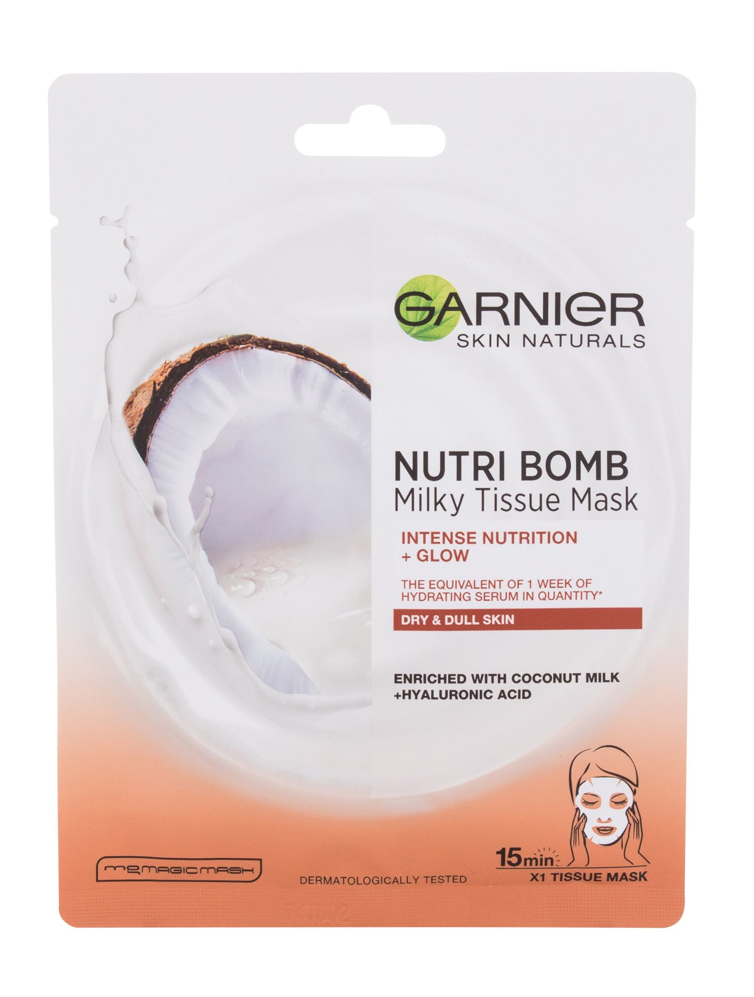 Garnier Skin Naturals Nutri Bomb Coconut + Hyaluronic Acid 1vnt Veido kaukė