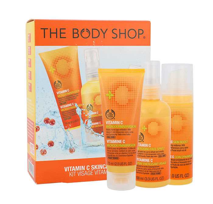 The Body Shop  Vitamin C 30ml Skin Care Skin Boost 30 ml + Skin Peeling Microdermabrasion 75 ml + Skin Lotion Energising Face Spritz 100 ml dieninis kremas Rinkinys