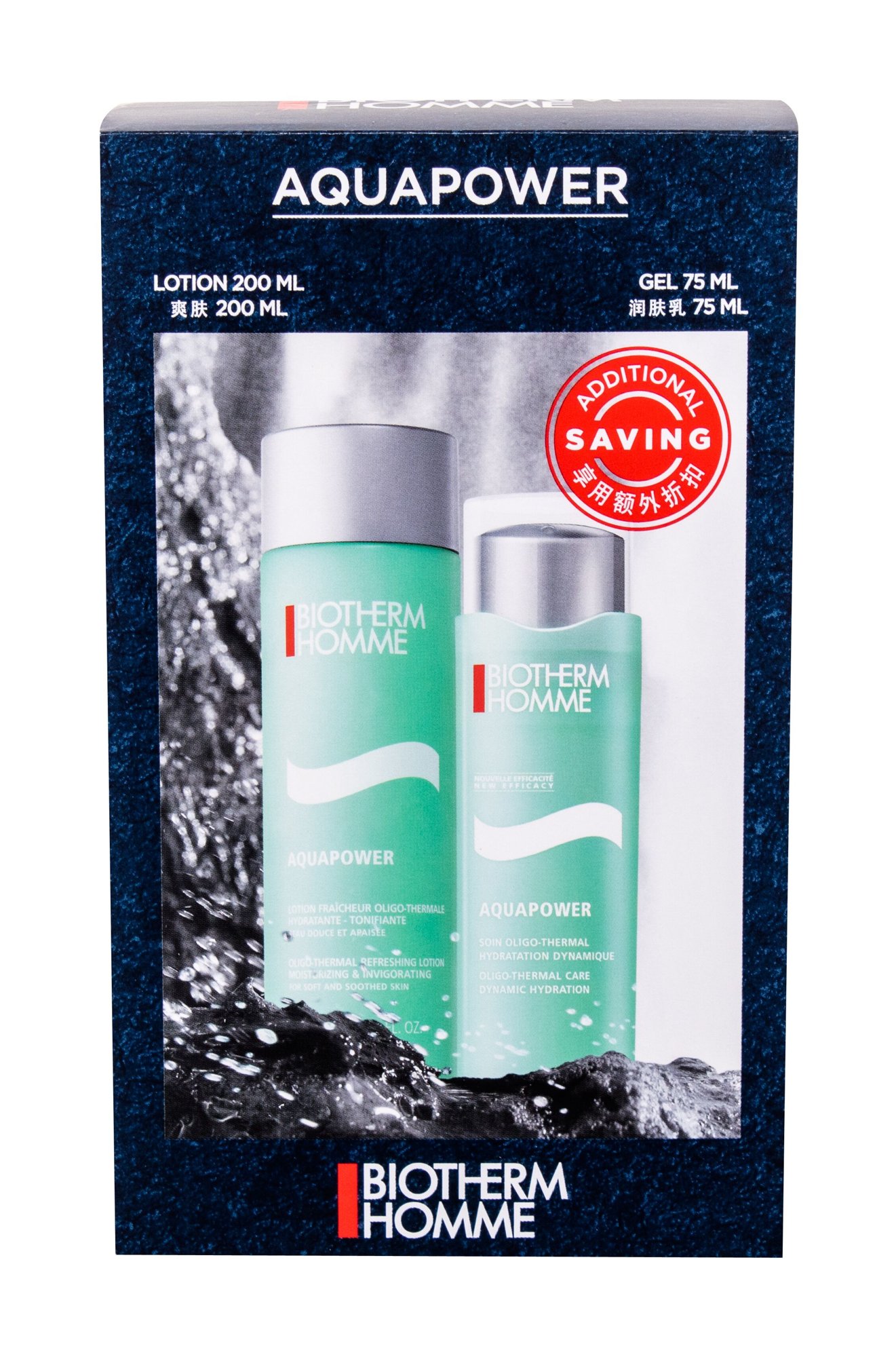 Biotherm Homme Aquapower 200ml After Shave Aquapower Oligo-Thermal Refreshing Lotion 200 ml + Facial Gel Aquapower Oligo-Thermal Care 75 ml vanduo po skutimosi Rinkinys