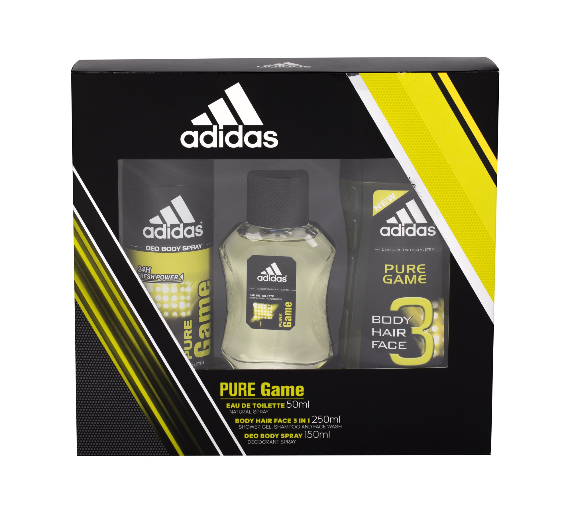 Adidas Pure Game 50ml Edt 50ml + 150ml Deospray + 250ml Shower gel Kvepalai Vyrams EDT Rinkinys (Pažeista pakuotė)