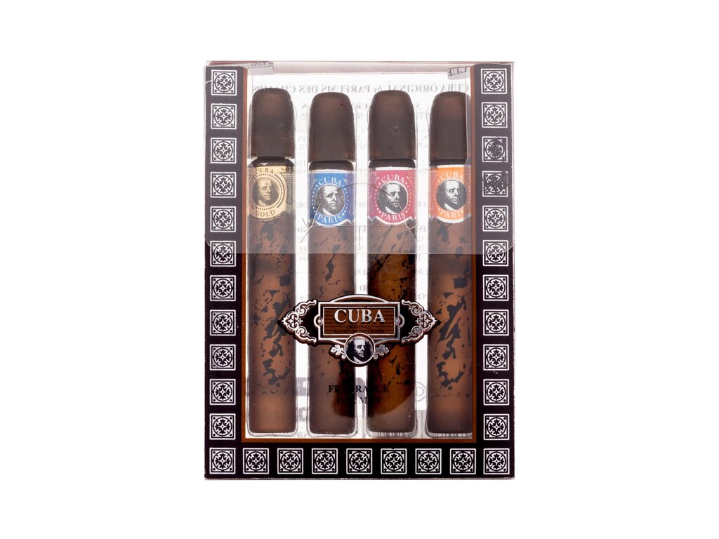 Cuba Set Miniatures Eau de Toilette 5 ml Edt Gold 5 ml + Edt Blue 5 ml + Edt Orange 5 ml + Edt Red 5 ml Sample Damaged box Set